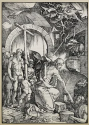 Kristus i limbo, 1510 (baksida: träsnitt)
Verso: bokstäver)
